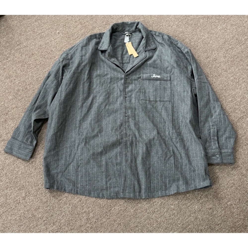 SKIMS Elevated Flannel Sleep Top Heather Grey Stripe‎ Pinstripe 2X ST-SET-9960W